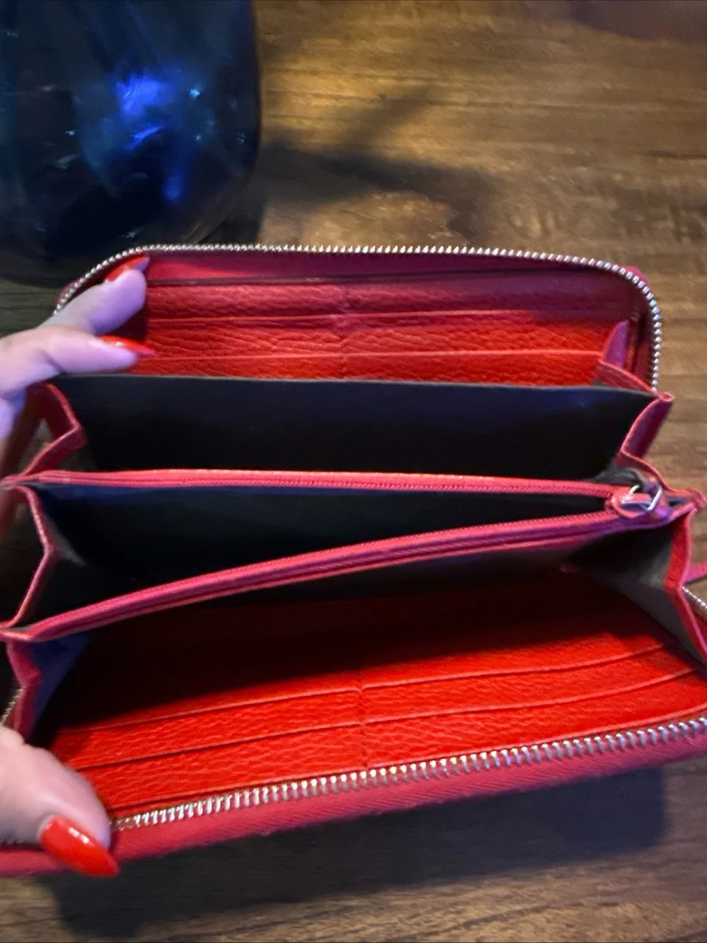 Gucci Red Pebbled Leather Tassel Zip Around Wallet